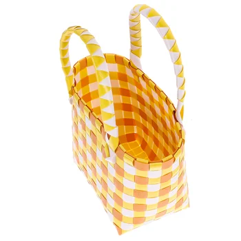Плетени ръчно кошница за съхранение на плодове и зеленчуци Декоративна Мини-количка с дръжка за питейна вода, PVC Малка