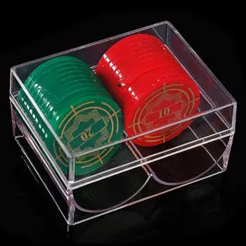Прозрачна кутия за покер чипове от акрилна пластмаса Прозрачна Преносима кутия за чипове, за да проверите за казино 40 парчета Калъф за съхранение на чипове за хазарта