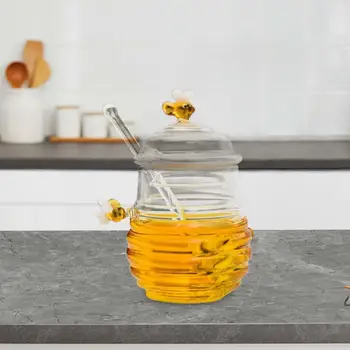 Прозрачно стъкло гърне за мед с ковшиком и капак за кухня за сватбени партита