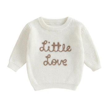 Пуловер за малки момиченца с дълъг ръкав и кръгло деколте и букви, Зимата на топло вязаный пуловер, Пуловер, Дрехи за бебета