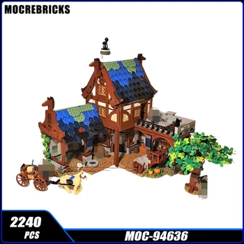 Серия от Street View MOC-94636 Средновековни конюшни, събиране на строителни блокове, експерти, образователни пъзели висока сложност, тухлени играчки, подаръци