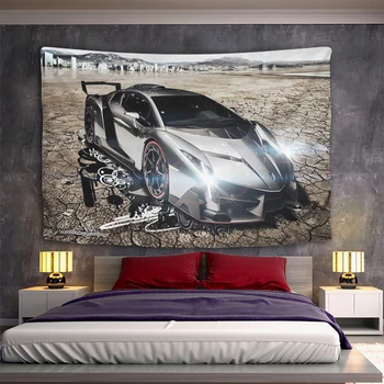 Текстилен Гоблен за окачване на стената Lamborghini Естетичен декор Художествена рисувани Декорации спални Завеси за дома Kawaii the