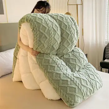Утолщенное Зимата на Топло Стеганое одеяло, покривка за единично двойно легла, Луксозно Меко Супер удобно флисовое одеяло, домашен текстил
